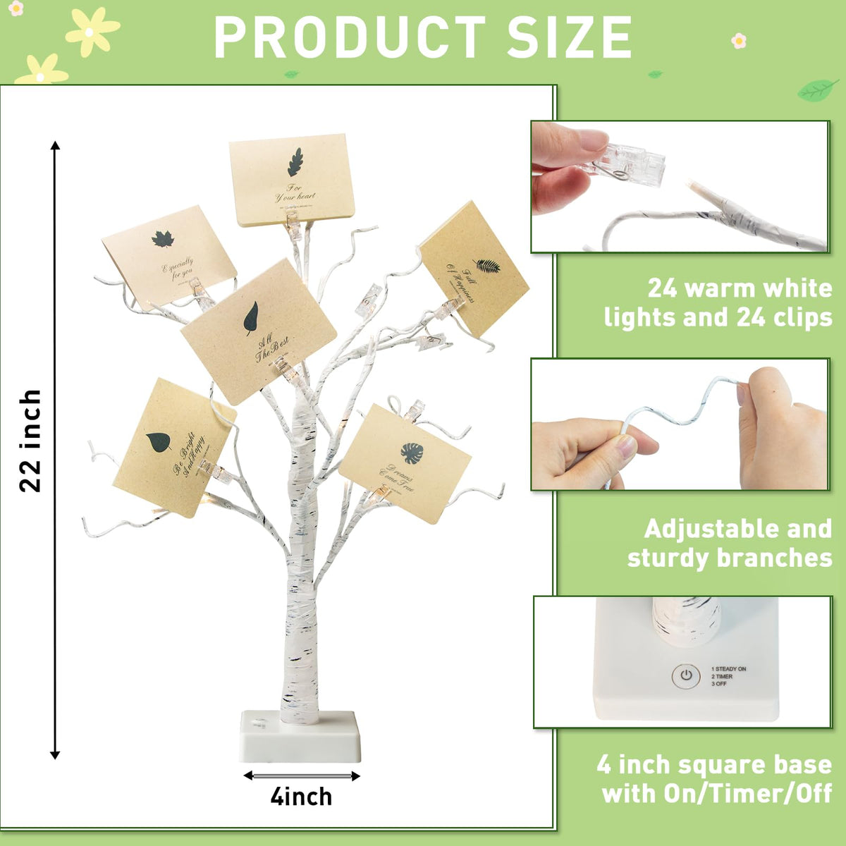 EAMBRITE Money Tree Gift Holder, Gift Card Tree 2FT 24LED, Lighted Birch Trees Battery/USB Powered Timer Photo Display with 24 Clips and 12 Cards for Home Graduation Christmas Picture Memo 2 Pack
