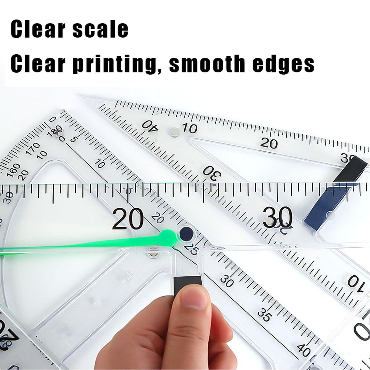 Magnetic Geometry Tool, Protractor, Triangle Rulers Easy Attachment Blackboard Measurement Kit, Teacher Board Protractor Multi-Purpose Kit Large (Transparent-3pc)