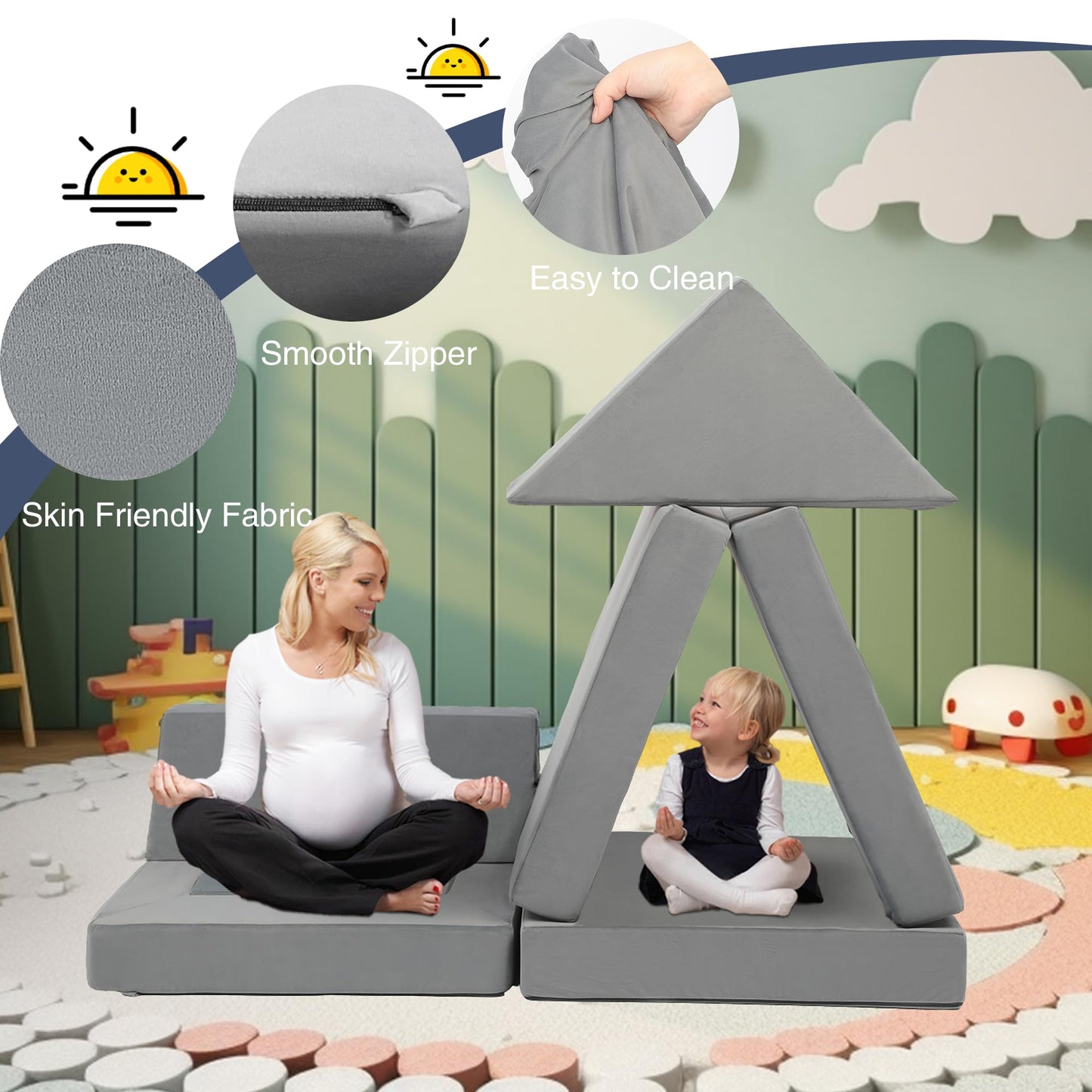 Edbuosy 22Pcs Modular Kids Play Couch - Kids Couch for Playroom Bedroom Living Rooms Toddler Sofa for Inspiring Child Creativity，Children Convertible Foam Sofa