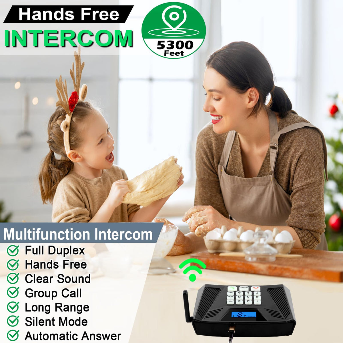SANZUCO Intercoms Wireless for Home, Upgraded 5300ft Intercom 9 Channel 2 Code, Full Duplex Hands Free Talk Wireless Intercom System for Home Elderly Office with Auto Answer(6Packs, Black)