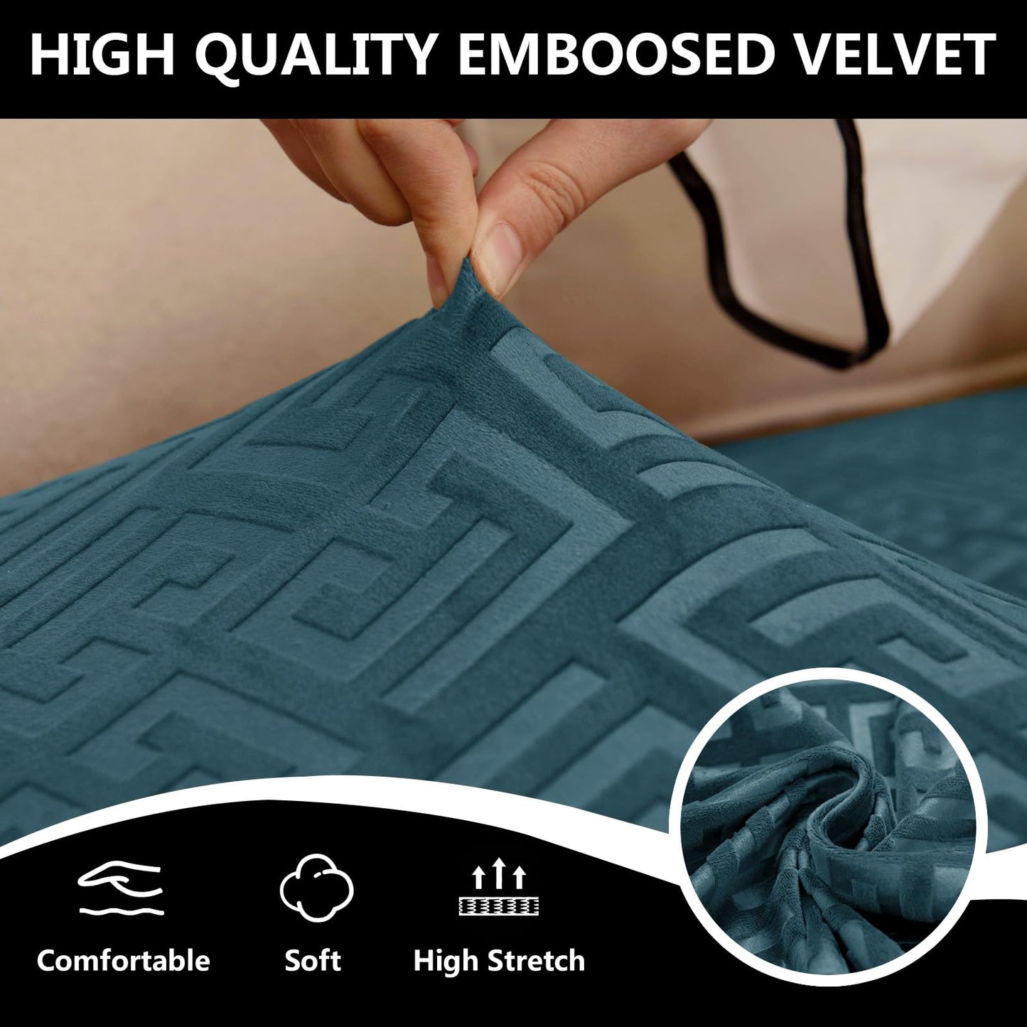 UNBBRRL 10 Pieces Stretch Sofa Cushion Covers for U-Shaped Modular Sectional Couch with 4 Seats+4 Backs+2 Arms, Upholstered Covers for Sofa Bed with Deep Double Chaise (Blue,10 Pieces Set)