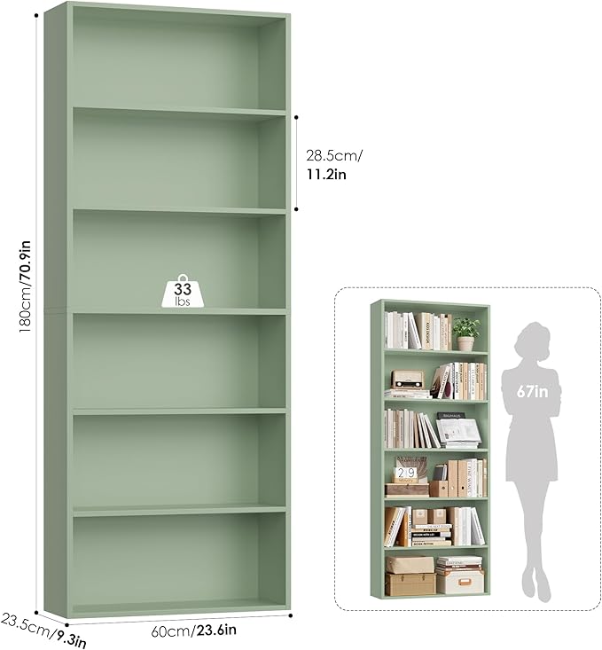FOTOSOK 6-Tier Open Bookcase and Bookshelf, Freestanding Display Storage