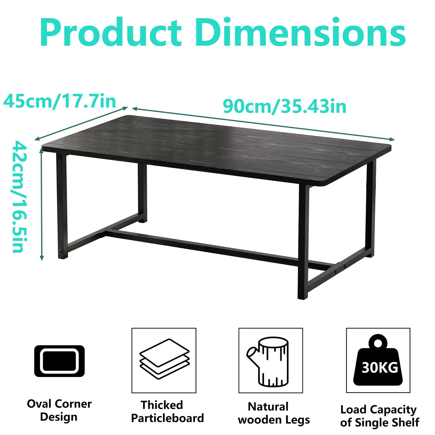 Coffee Table for Living Room, Modern Rectangular Center Coffee Tables for Small Space, Industrial Furniture, Sofa End Tables/Tea Table/Center Table, Couch Table with Metal Black Frame Black Top