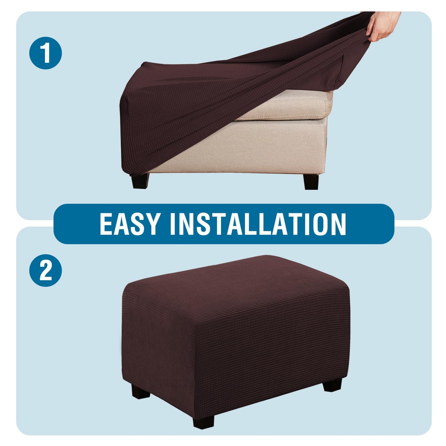 H.VERSAILTEX Ottoman Cover Slipcover Rectangle Fit Length 29'-34' Footrest Sofa Slipcovers Stool Cover Footstool Protector Covers Feature Stretch Thick Soft Jacquard Fabric Washable - Chocolate