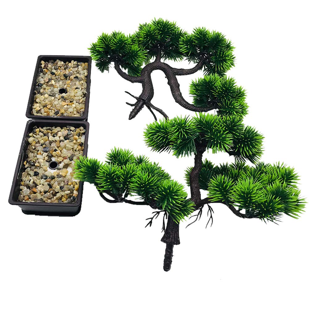 Fycooler Artificial Plants Fake Bonsai Pine Trees Plants Greenery Japanese Pine Bonsai Tree Desktop Display Simulation,Office,Living Room,Zen Garden Decoration Indoor Home Décor(2 Pack Potted)