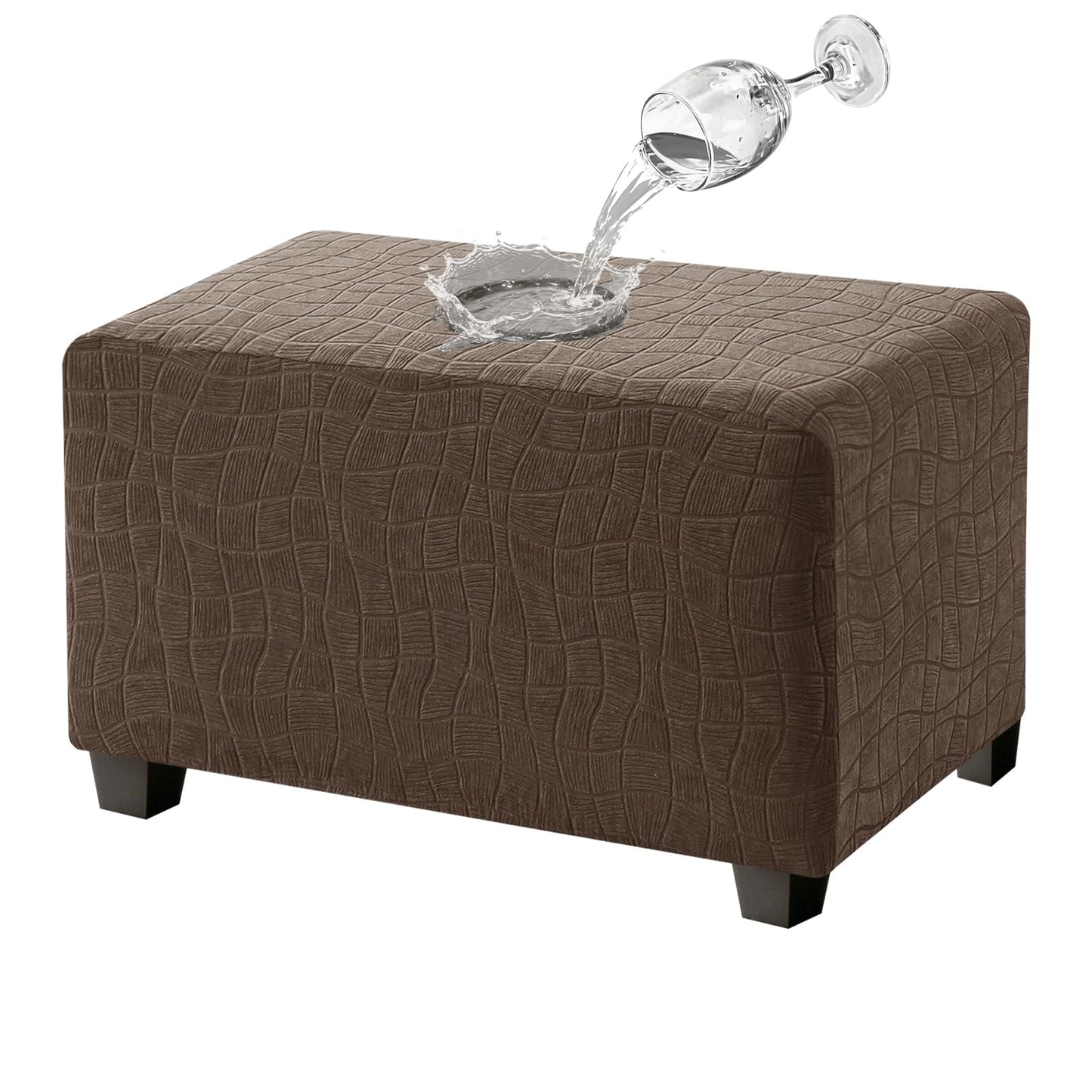 MAXIJIN Waterproof Ottoman Cover Rectangle Stretch Ottoman Slipcovers Square Thick Stool Covers Storage Footrest Furniture Protector with Non-Slip Elastic Bottom (Small, Coffee)