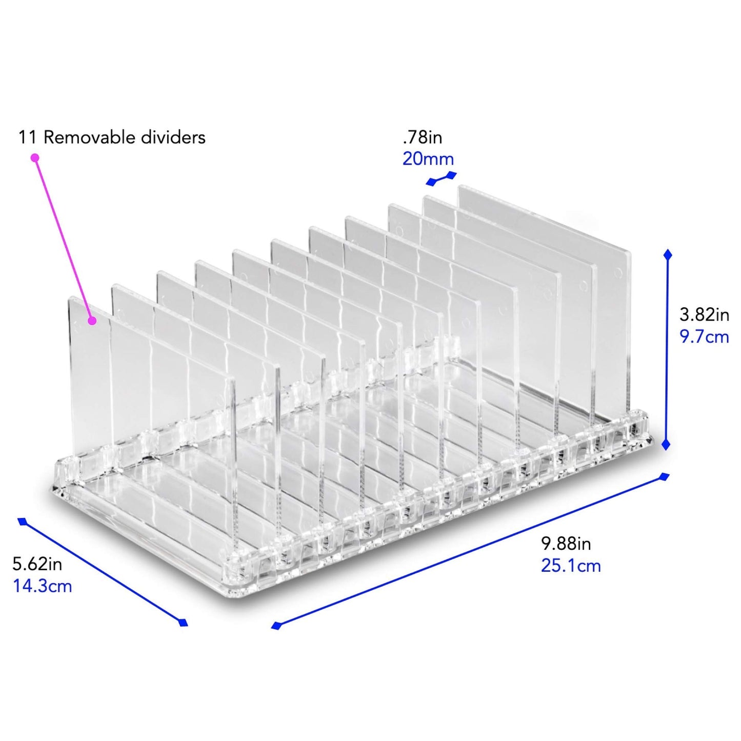 byAlegory Acrylic Makeup Eyeshadow Palette Organizer W/ Removable Dividers | 10 Space Vanity Desk Storage Fits All Palette Sizes - Clear
