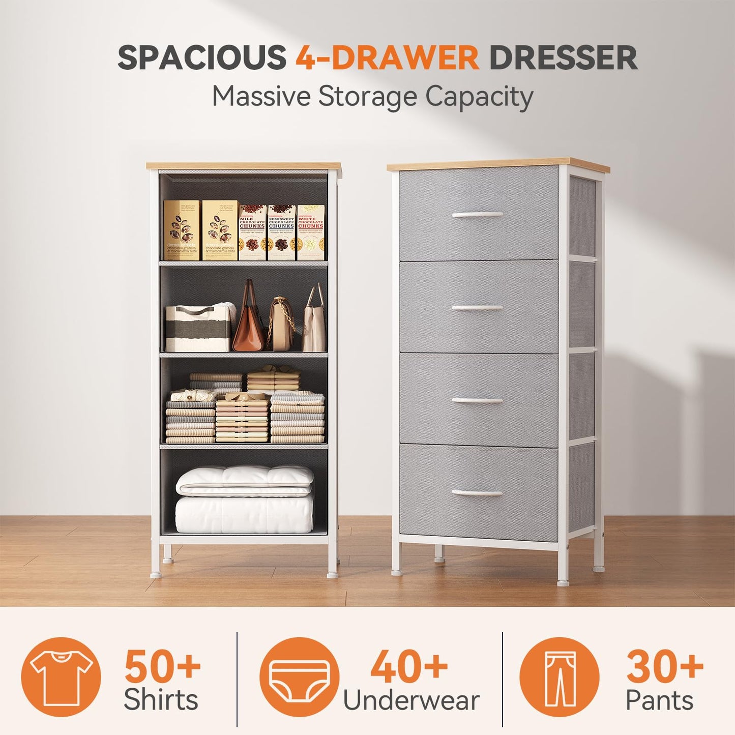 Sweetcrispy 4 Drawer Fabric Dresser Storage Tower Nightstand Chest