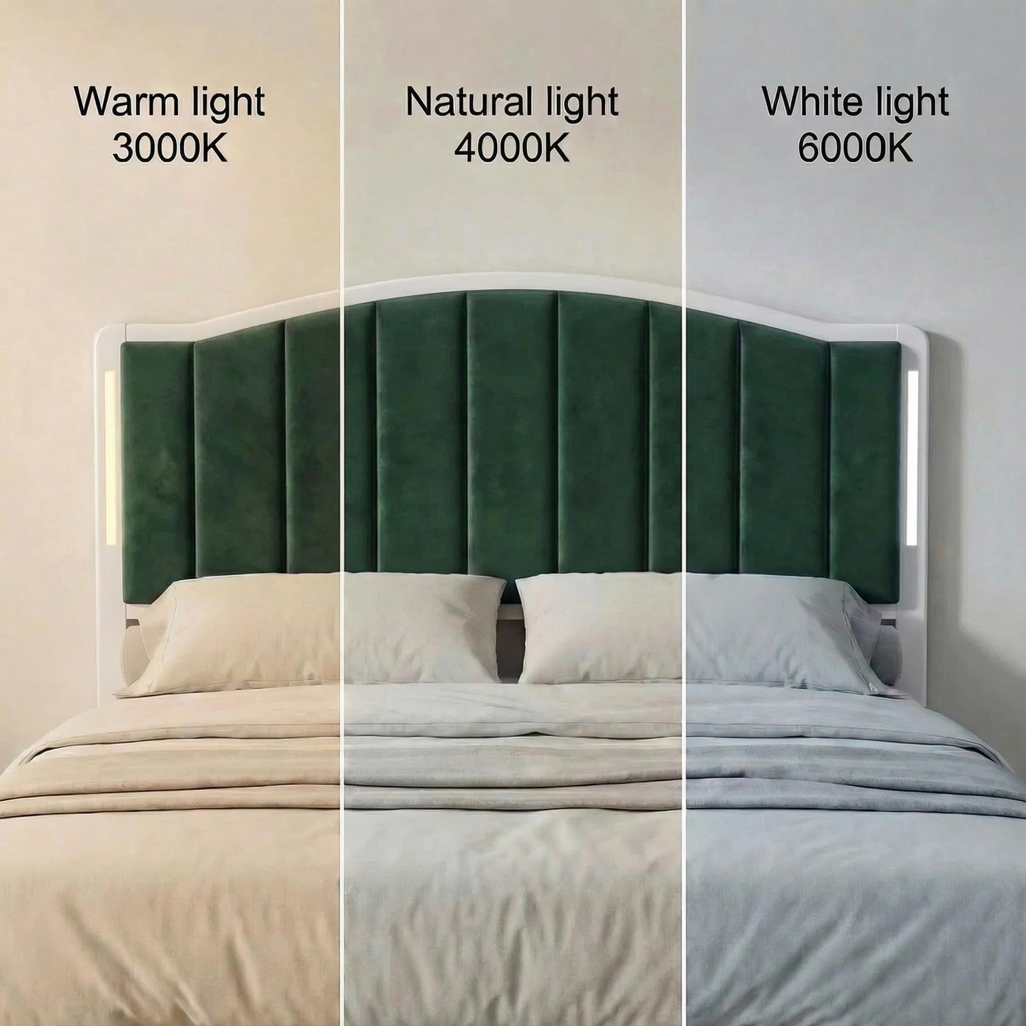 Salamir Headboard for Queen Size Bed with LED Lights, Upholstered Vertical Channel Tufting Head Boards, Velvet Headboard Only, Attach Frame, Ideal for Bedroom, Dorm, Guest Room, Green
