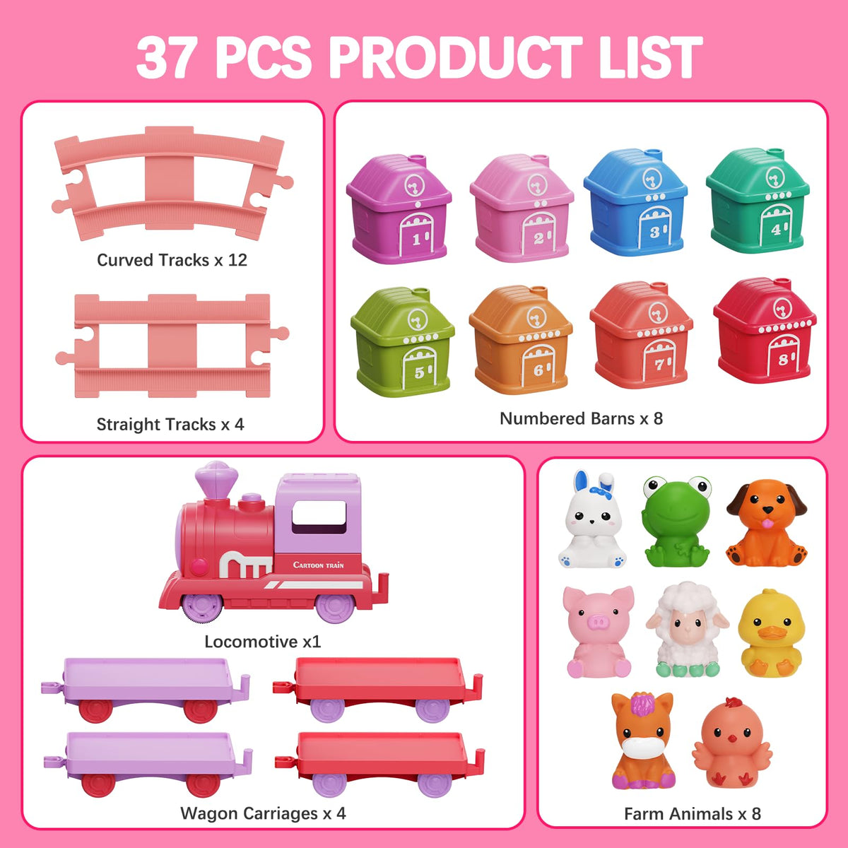 Train Set Toy Toddlers for 1-3 Learning Toy for Ages 1 2 3,Montessori Learning Matching & Sorting Toys,Christmas Birthday Gift Boys Girls (Pink)