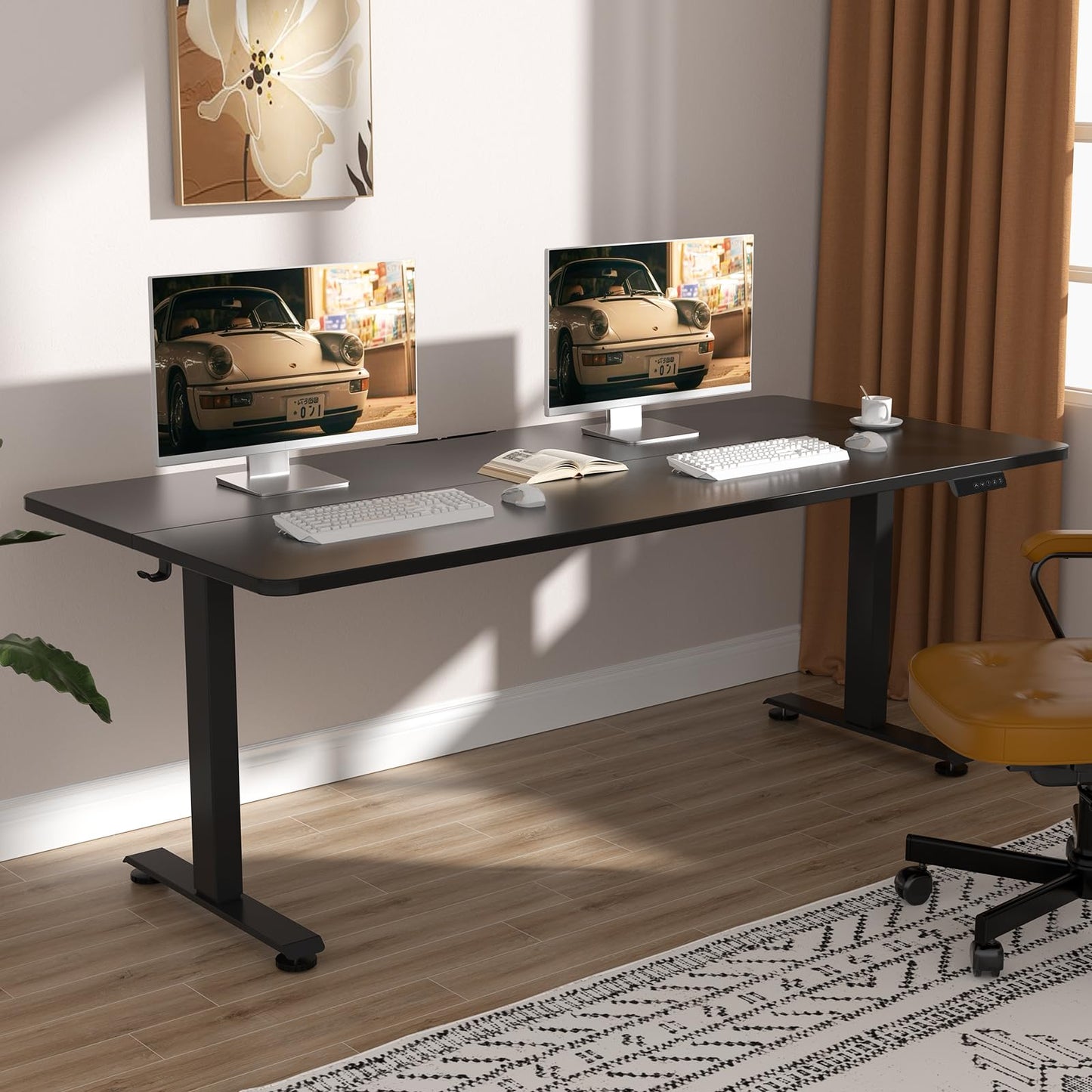 Veken 63x27.6 Inch Large Electric Standing Desk, Heights Adjustable,Sit to Stand Up, Work Home Office Computer Table for Walking Pad, Wooden Desktop Desks, Black