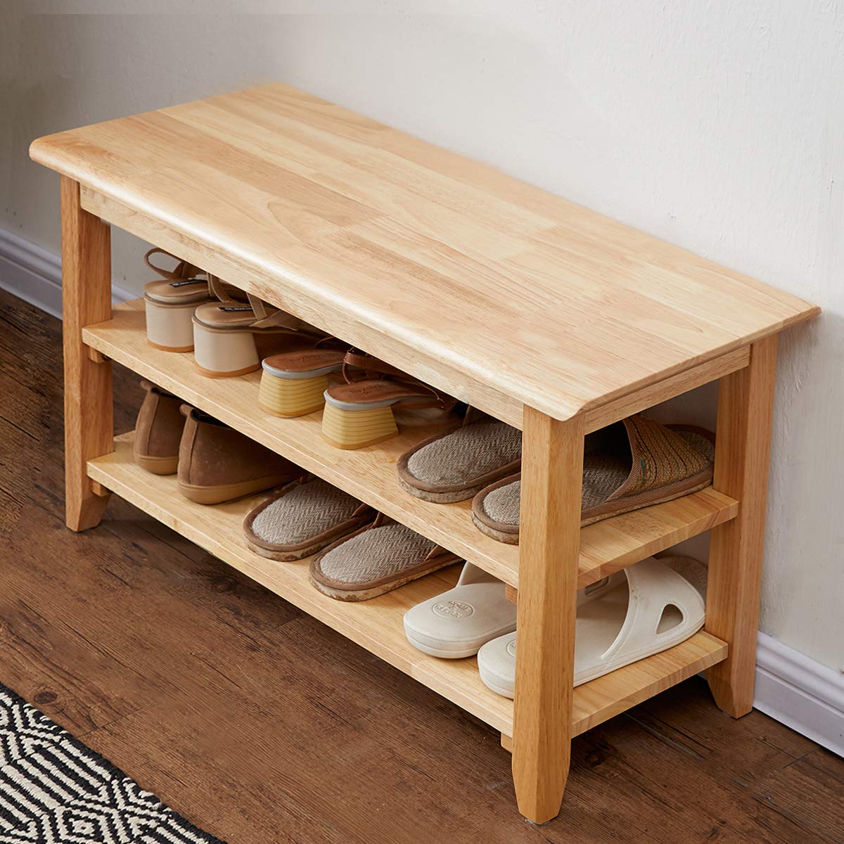 XKZG Shoe Storage Bench Wooden Shoe Rack Bench Simple Style Wood Entryway Bench (Natural,31.5")
