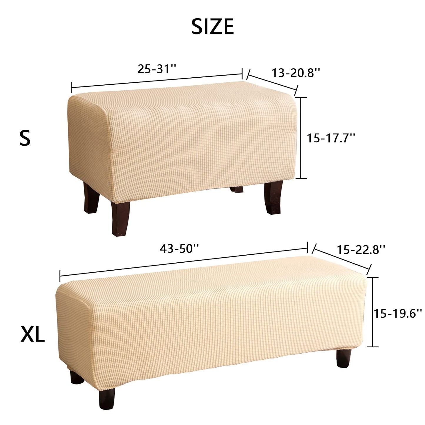 Cornasee Stretch Ottoman Cover Rectangle,Footstool Slipcover Storage Stool Furniture Protector Modern Style (Beige,X-Large)