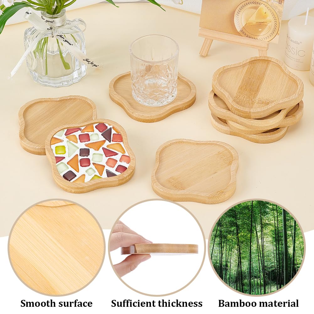 WEBEEDY 12 Pcs DIY Mosaic Bamboo Coasters for Crafts, Clover Shaped Mosaic DIY Coasters Blank Base Trays Drinking Cup Coaster for Tabletop Planters Protection Home Kitchen Party Decor, 3.7 Inch
