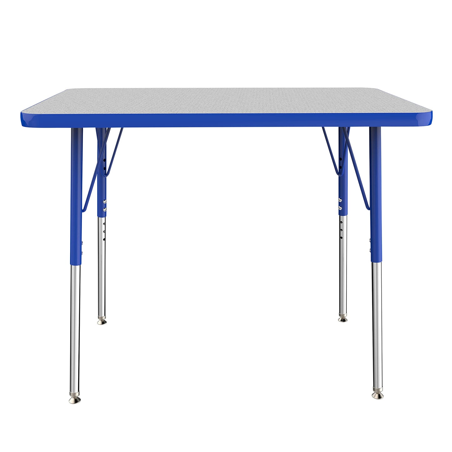 FDP Rectangle Activity School and Office Table (24 x 36 inch), Standard Legs with Swivel Glides, Adjustable Height 19-30 inches Quick Ship Single Box - Gray Top and Blue Edge