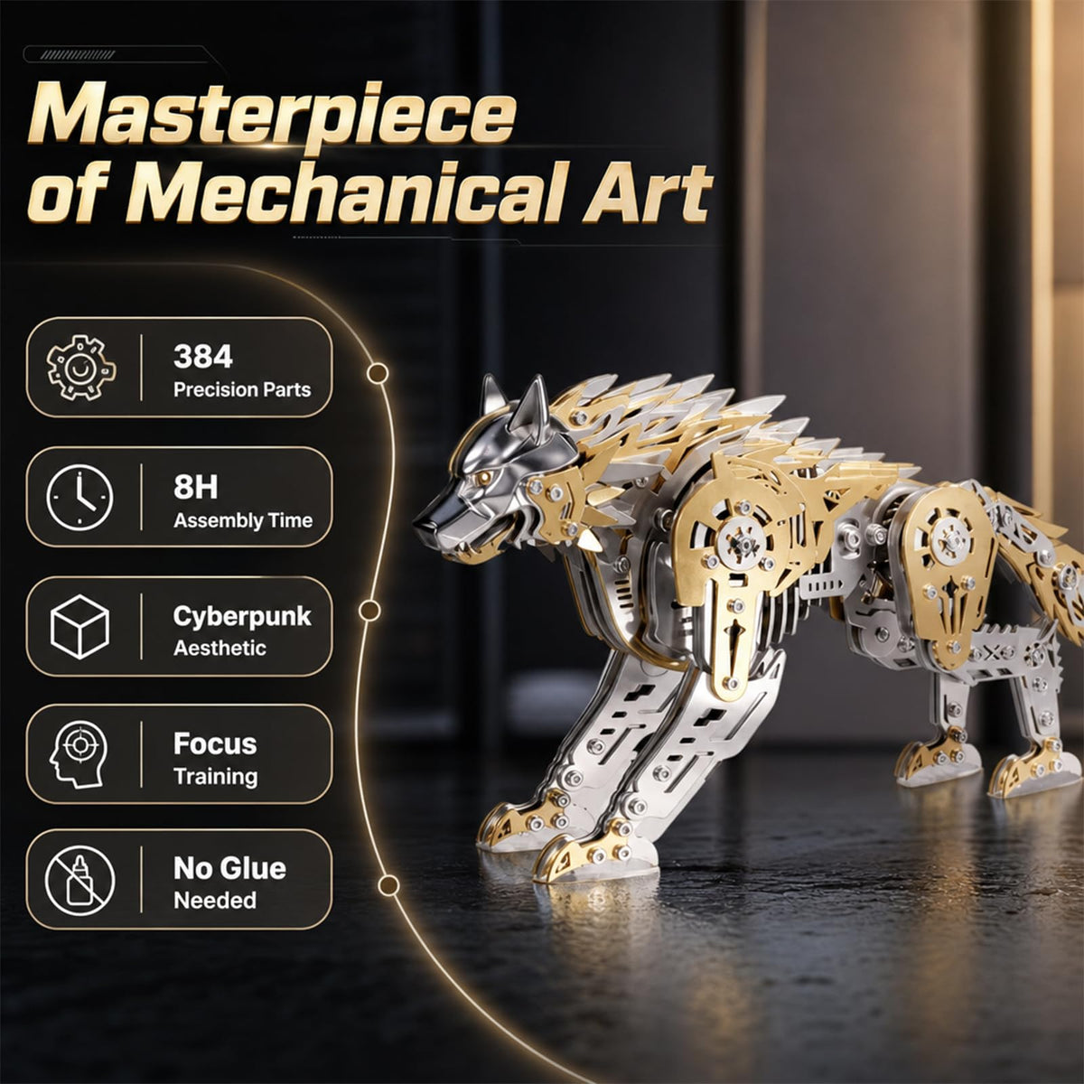 3D Metal Puzzle for Adults,Mechanical Wolf Puzzle Building Set，3D Metal Model Kit, Brain Teaser Puzzles DIY Assembling for Stress Relief - A Collectible Gift for a man (Wolf)