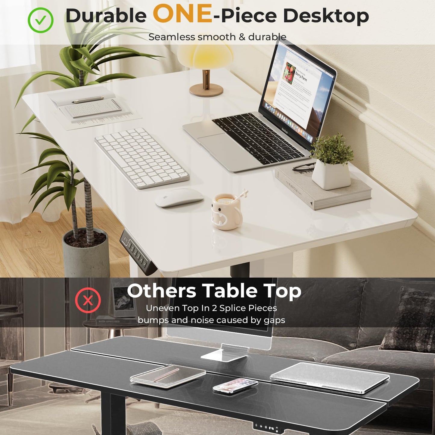 JOY worker Small Glass Standing Desk, 35" x 20" Electric Whole Piece Height Adjustable Desk with 4 Lockable Casters, Mobile White Sit to Stand Workstation for Home Office