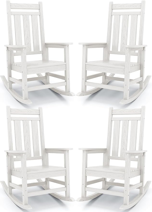 KINGYES Oversized Outdoor Rocking Chair Set of 4, All-Weather Patio Rocking