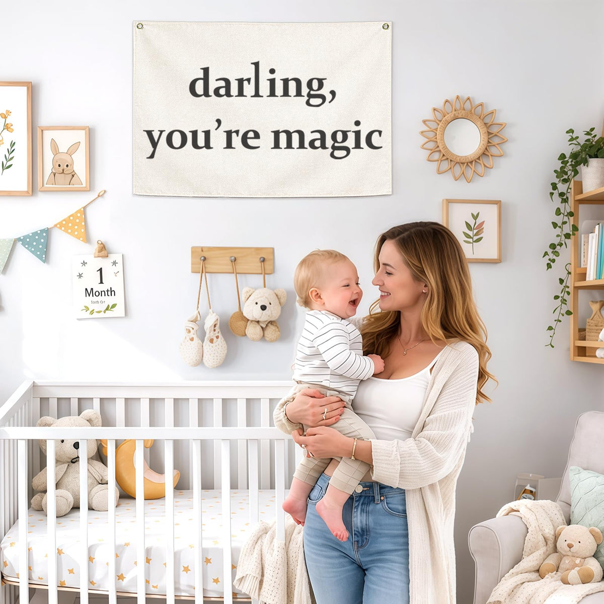 Nursery Canvas Banner Wall Decor Hanging Rectangular Flag Sign Art for Baby Kids Boy Girl,Babyroom Bedroom Playroom Decor,Christmas Gift for Nursery Wall Decor-Darling You’re Magic-28.5"L x 20"W