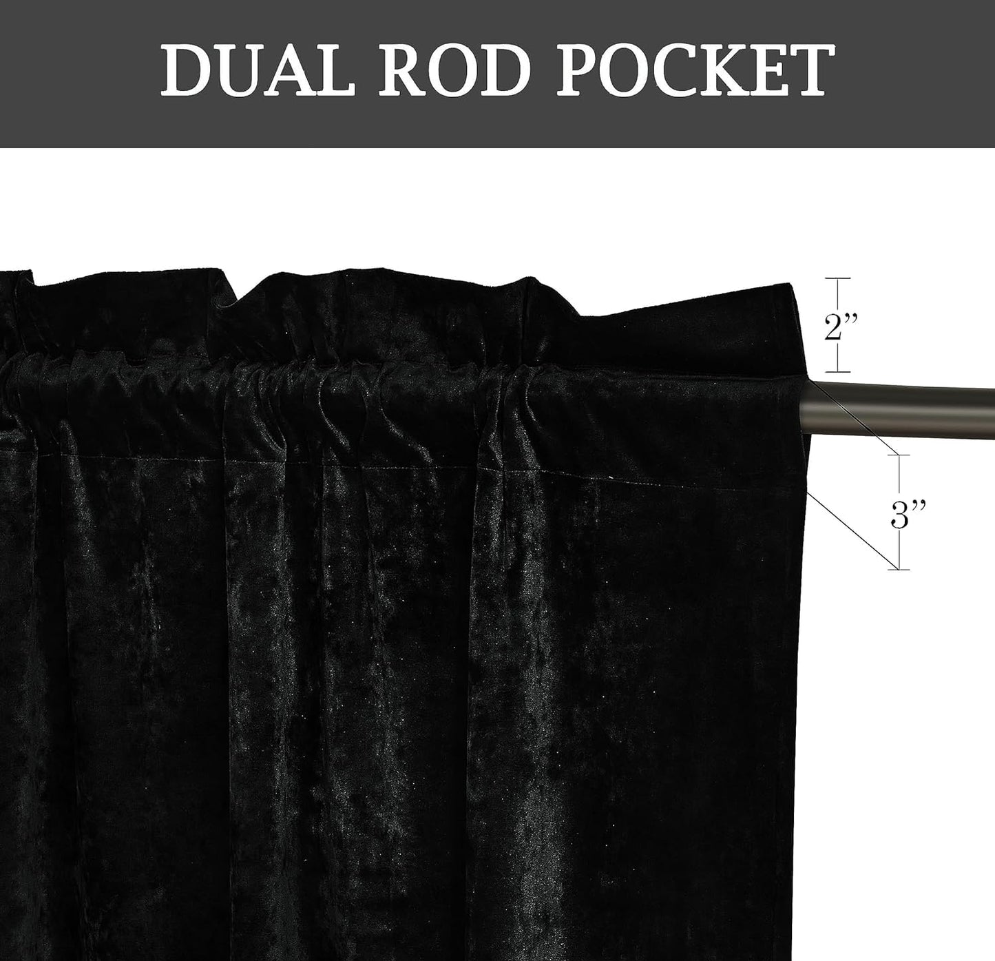 Chezmoi Collection Lux Black Crushed Velvet Curtains 2 Panel Set - 96 inches Long Room Darkening Luxury Distressed Velvet Rod Pocket Window Drapes for Living Room Bedroom 50" W x 96" L