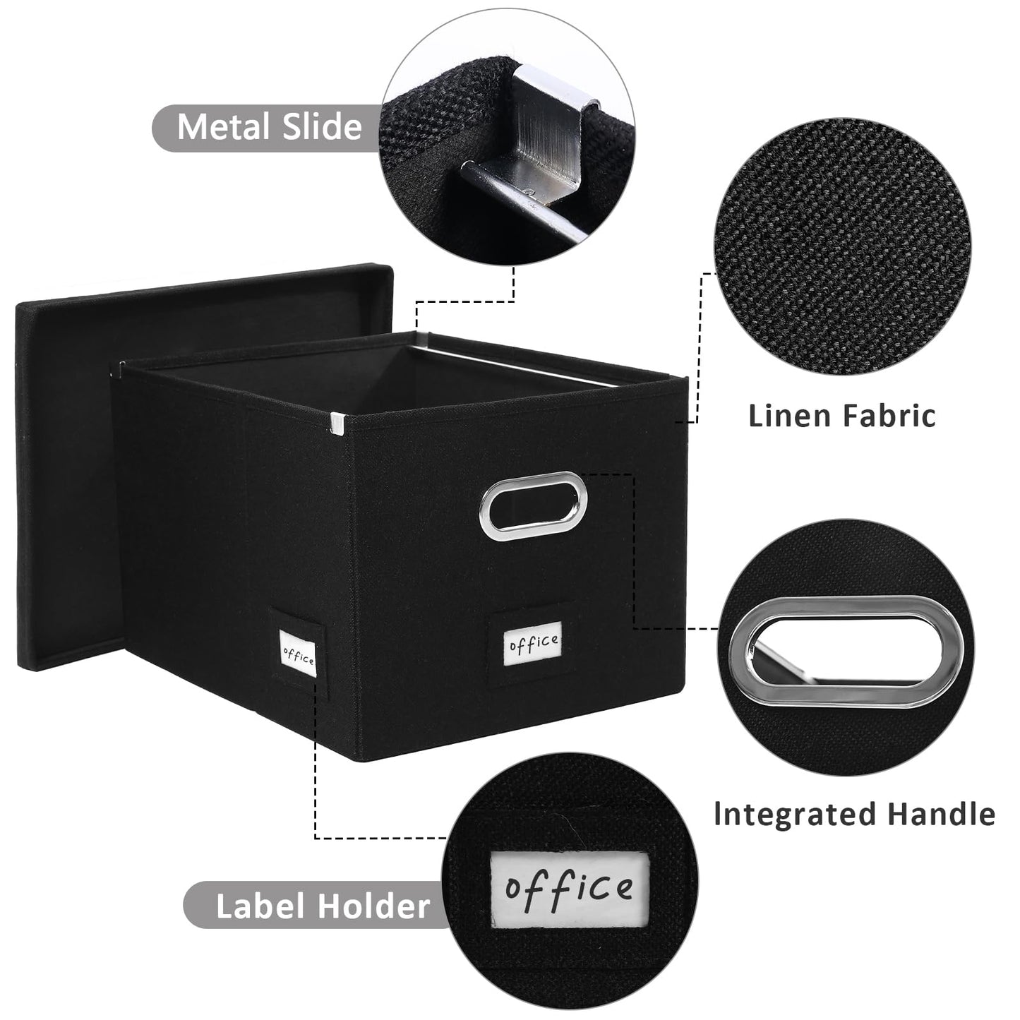 DYWMM File Organizer Collapsible Storage Box for Office File Box with Lids Document Organizer for Office and Home Easy Slide Durable Hanging File Box (Black)