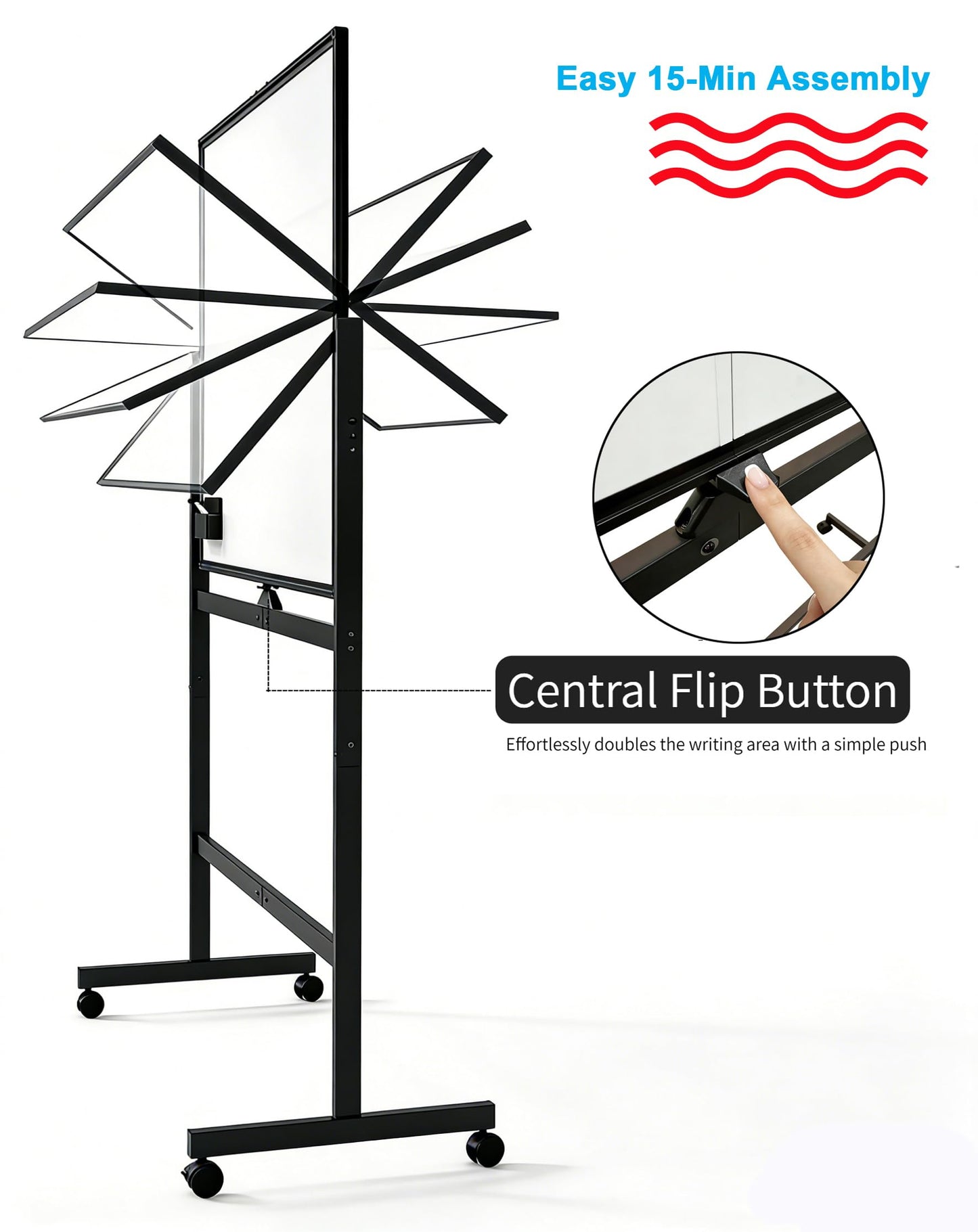 A AIRLLEN Large White Board 32x48 Inches - Mobile Rolling White Board on Wheels, Dry Erase Display for Home, Office, School