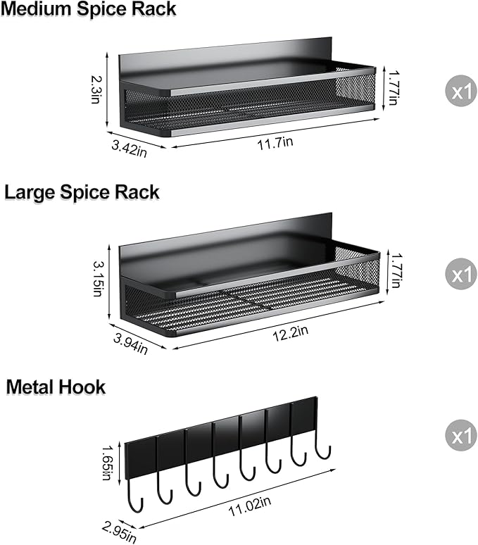 Aufworld Magnetic Spice Rack for Refrigerator, 3 Pack Magnetic Shelf, Moveable