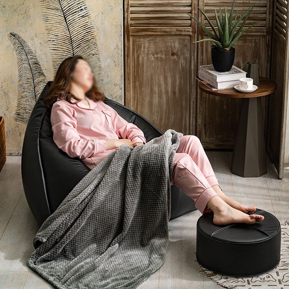SXBCyan Big Luxury Triangle Pouf Cover Faux Leather Bean Bag Cover No Filler Floor Seat Beanbag Chair Pouf Ottoman Single Sofa Furniture (Color : Black, Size : Empty Pouf Cover)