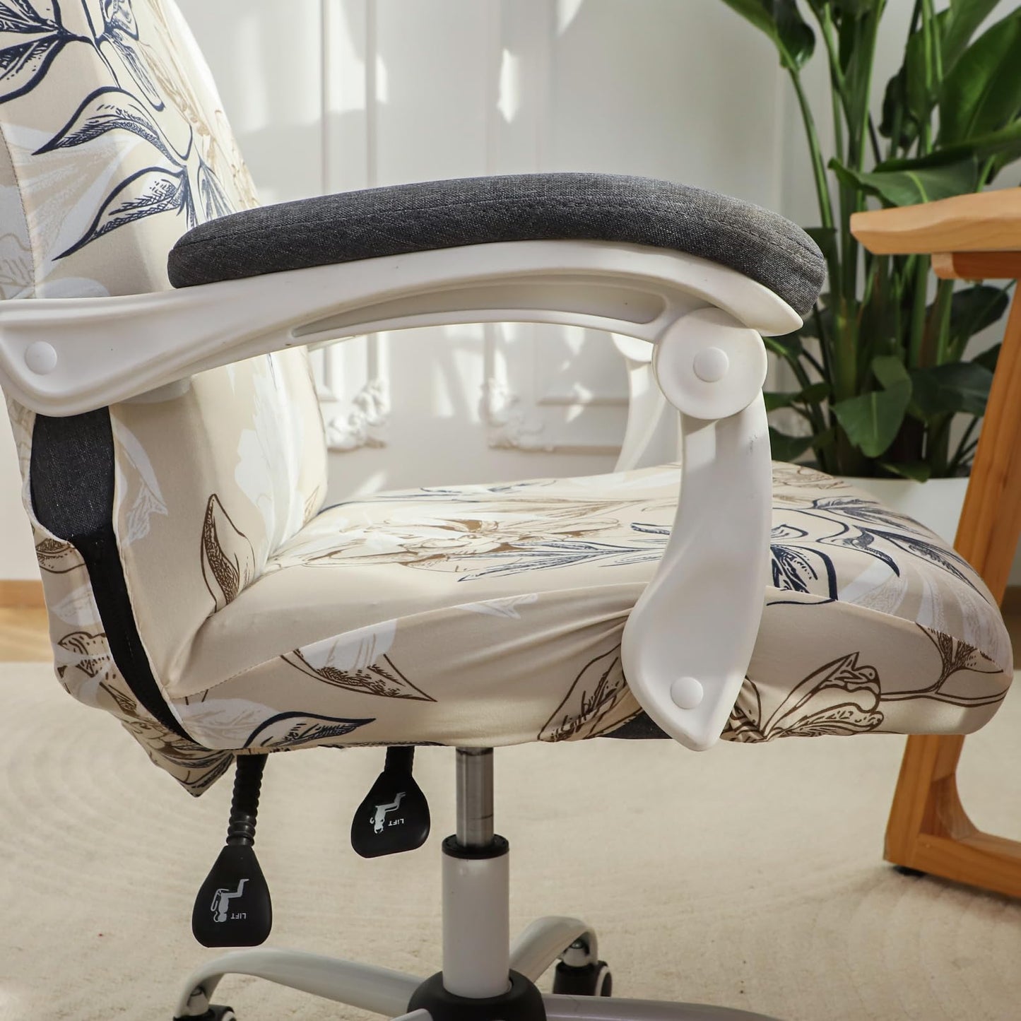 FORCHEER Printed Computer Office Chair Cover Stretchable Large Armrest Office Desk Chair Slipcover with Zipper Removable Washable Anti-Dust (Large, Floral)