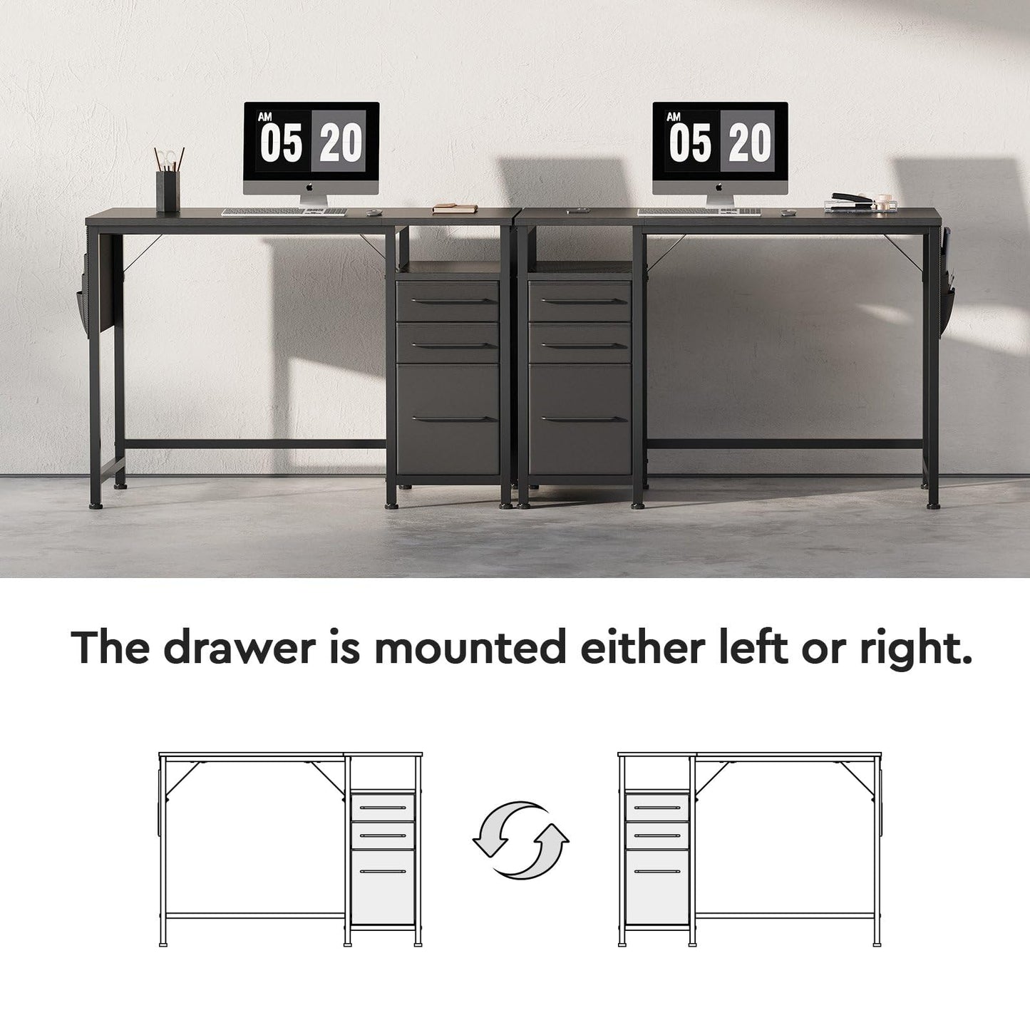 Ｍａｉｈａｉｌ Maihail Small Desk with Drawers, 40 inch Computer Desk with Shelves, Writing Desk with Storage, Small Office Desk with Metal Frame, Black