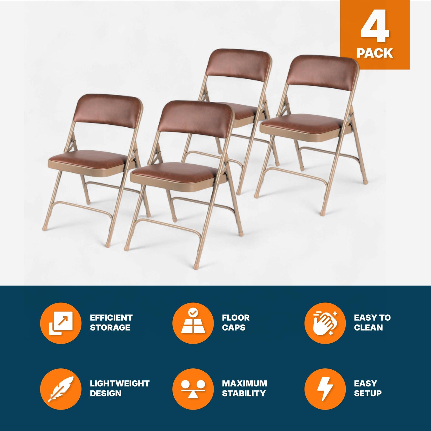 OEF Furnishings OEF1203 Commercial-Grade Vinyl Padded Folding Chair (Brown, 4-Pack)