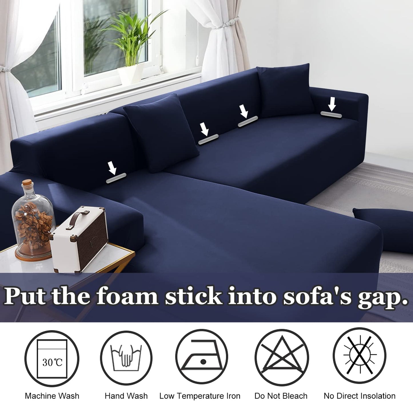 NAISI Couch Cover L Shape 2 Pieces Sofa Cover Soft Stretch Slipcovers with 2pcs Pillowcases Furniture Protector Sectional Couch Covers 3 Seater + 3 Seater(Navy)