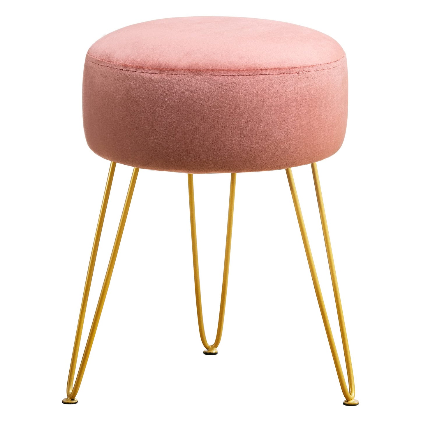 LUE BONA Vanity Stool, Pink Vanity Stools for Makeup Room, Round Ottoman Foot Stool, Velvet Footrest Vanity Chair for Bathroom Vanity, Bedroom, Living Room, Entryway, Offices, 300lbs