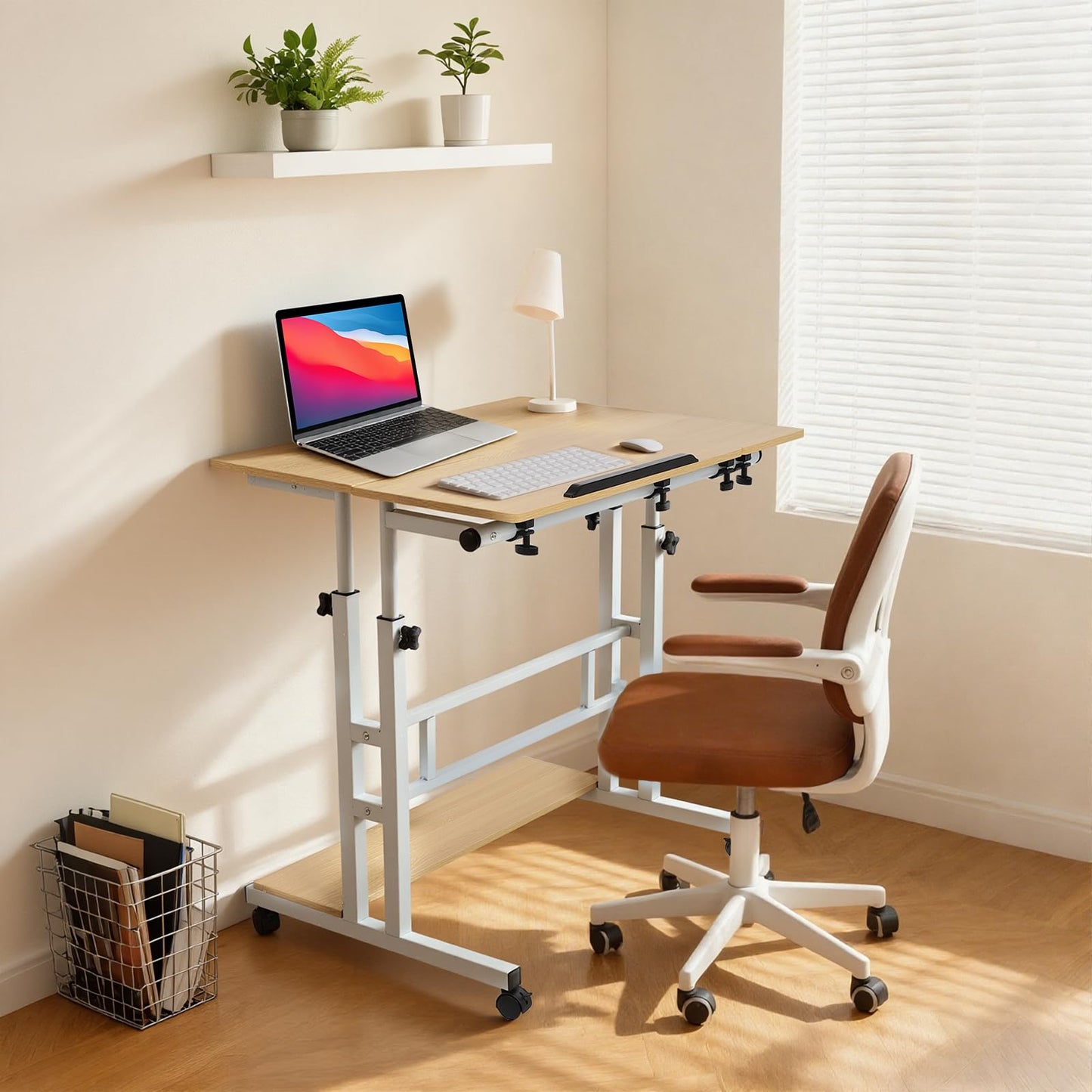 FAHKNS Small Standing Desk with Wheels, Portable Standing Desk, Adjustable Height & Tiltable Tabletop Mobile Stand Up Desk for Home Reading Desk and Office Work