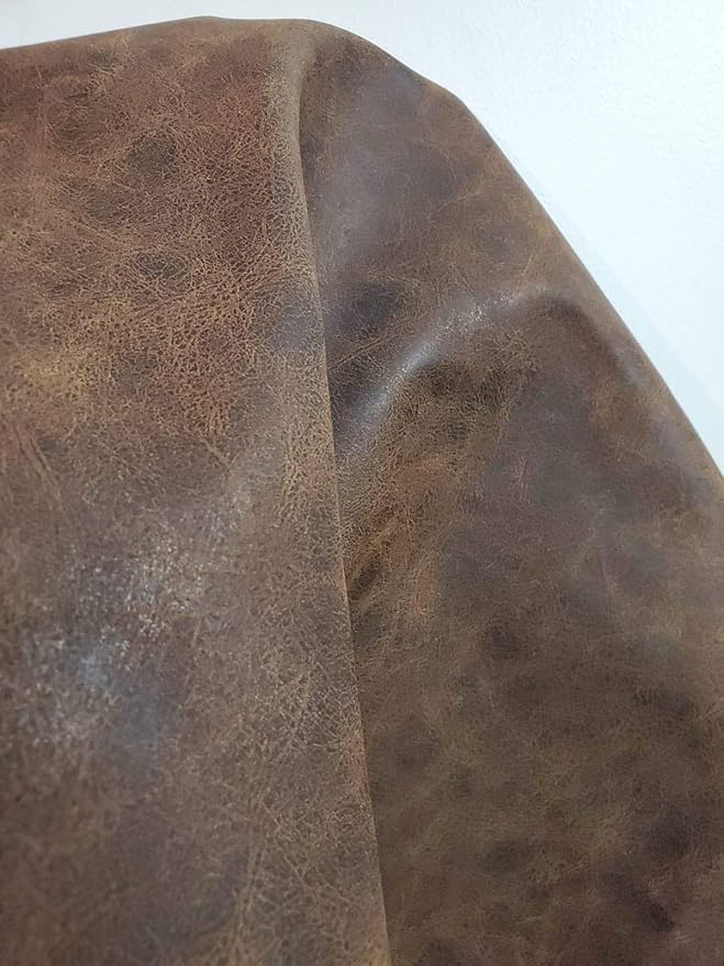 NAT Leathers | Brown Distressed Crazy Horse Oily Faux Vegan Leather PU | 4 Yard