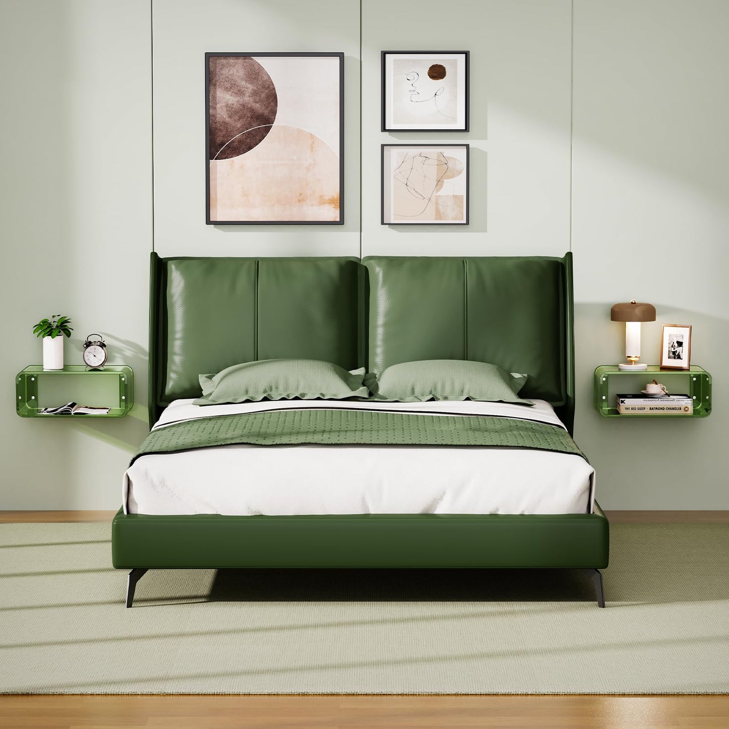 Acrylic Floating Nightstand, Bedside Table, Nightstand Shelf Wall Mounted Bedside Shelf (Green, Small)