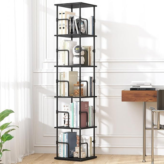 5-Tier Rotating Bookshelf, Freestanding Corner Bookshelf Industrial Style
