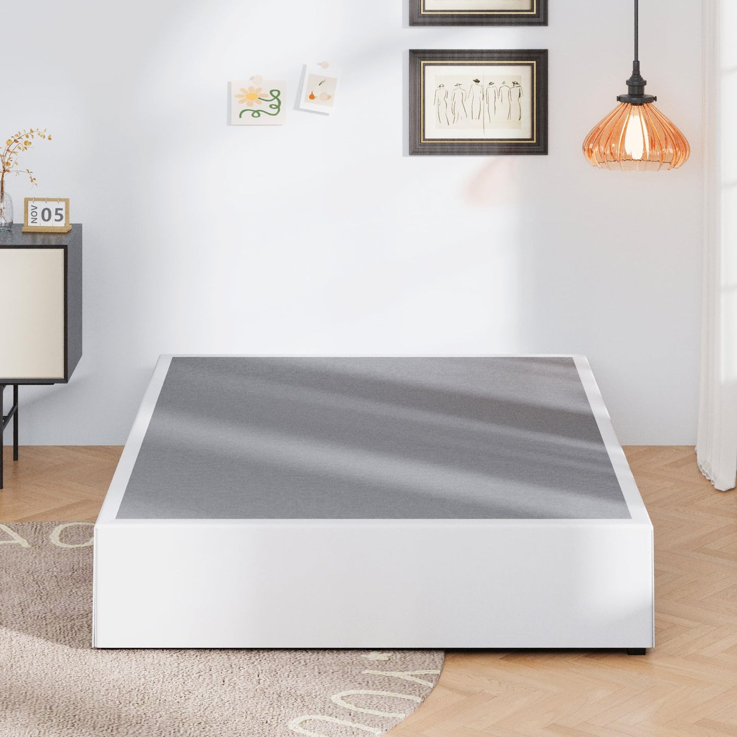 Upcanso 16 Inch Cal King Bed Frame with White Skirt Cover, Metal California King Bed Frames with Storage, No Box Spring Needed, Heavy Duty, Easy Assembly, Noise Free, Mattress Foundation