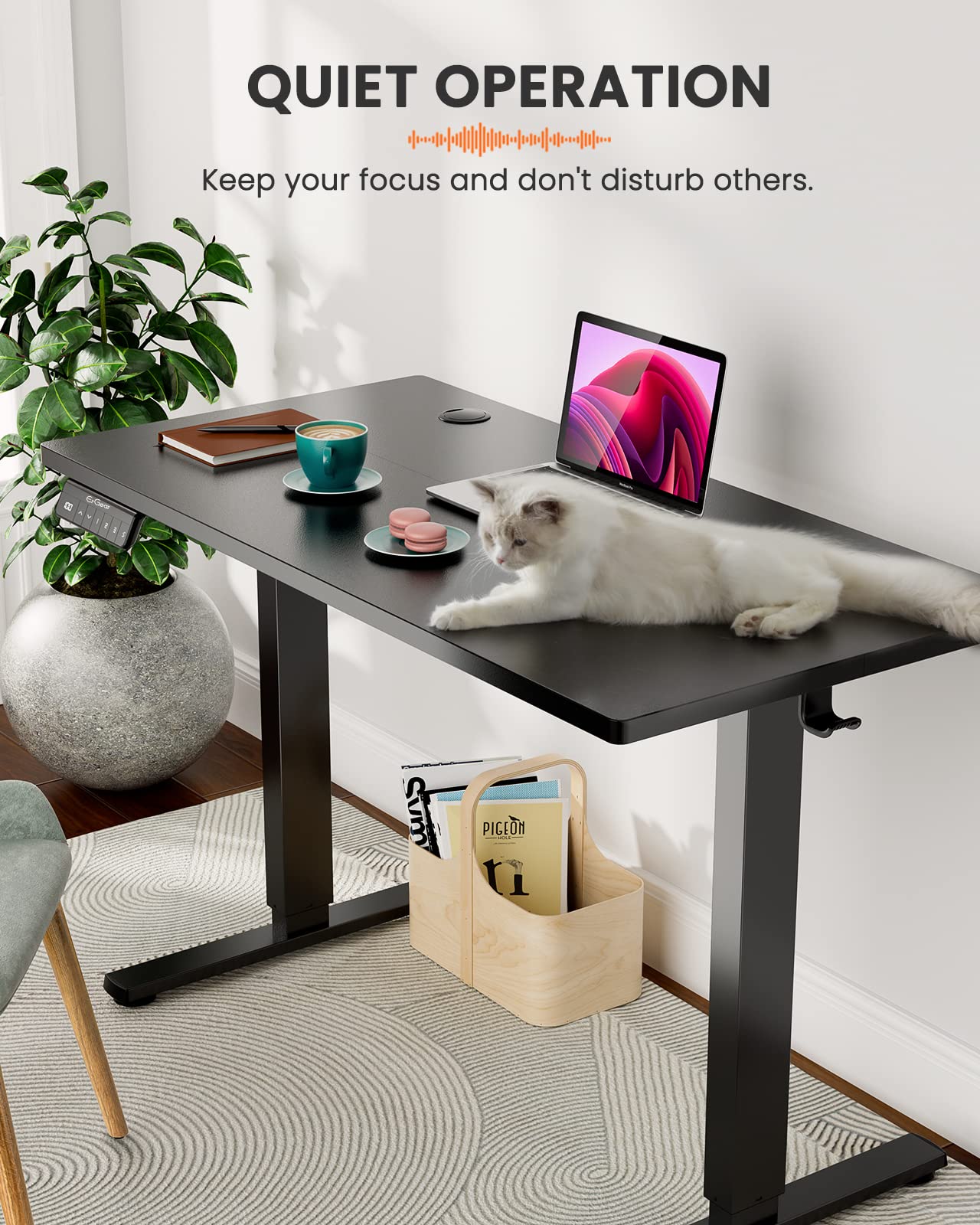 ErGear Electric Standing Desk, Height Adjustable Sit Stand up Desk with Wheels, Memory Computer Workstation Table with Splice Board for Home Office, 48 x 24 Inches, Black