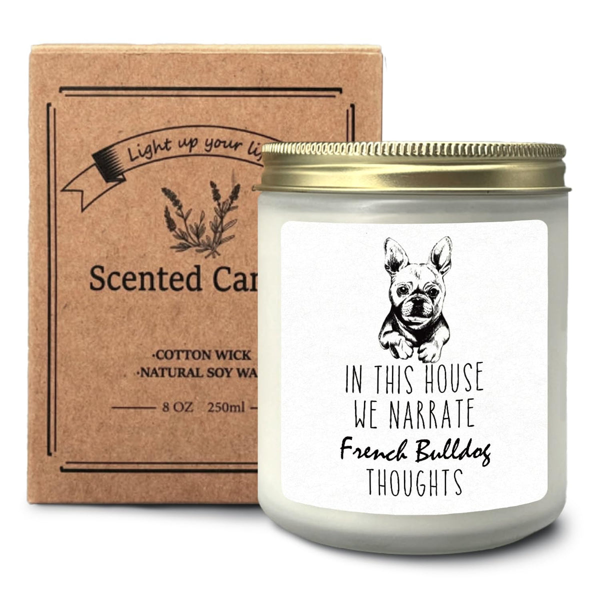 CIOJUNE French Bulldog Dog Candle, French Bulldog Gifts for Women, French Bulldog Mom Gifts, Gifts for French Bulldog Lovers, in This House We Narrate French Bulldogs Thoughts Lavender Candle