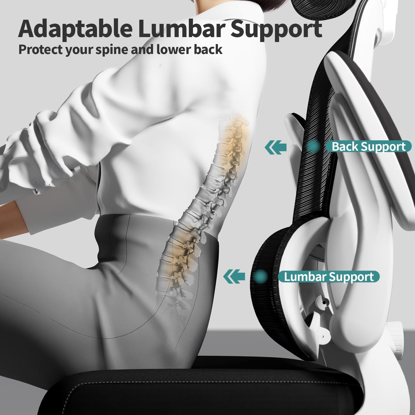 TRALT Office Chair Ergonomic Desk Chair, 330 LBS Home Mesh Office Desk Chairs with Wheels, Comfortable Gaming Chairs (Black & White)