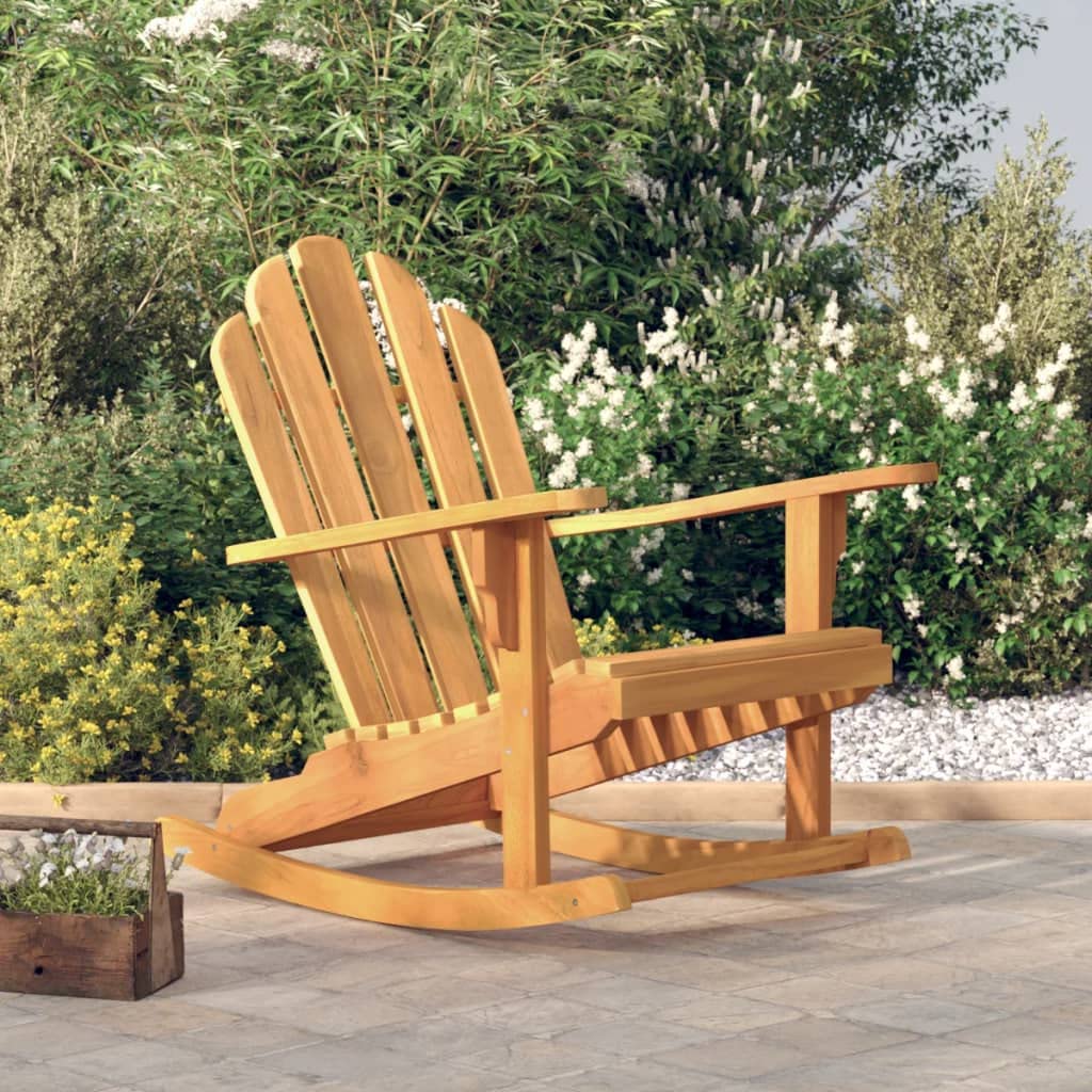 KFPOERTFGD Adirondack Rocking Chair Solid Teak Wood Outdoor Patio Furniture Weather-Resistant Garden Seat with Wide Armrests for Lawn Deck Porch