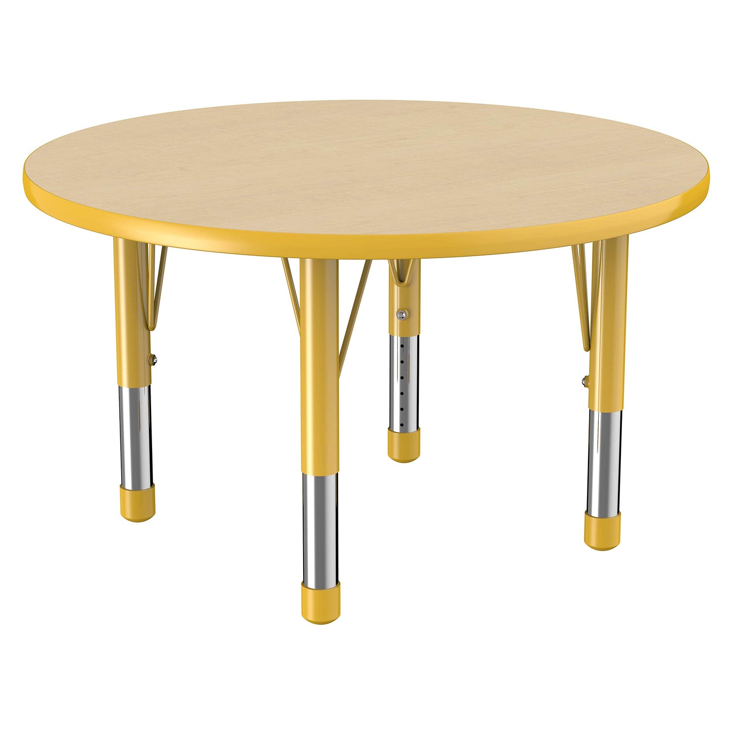 FDP Round Activity School and Classroom Kids Table (36 inch), Toddler Legs, Adjustable Height 15-24 inches - Maple Top and Yellow Edge