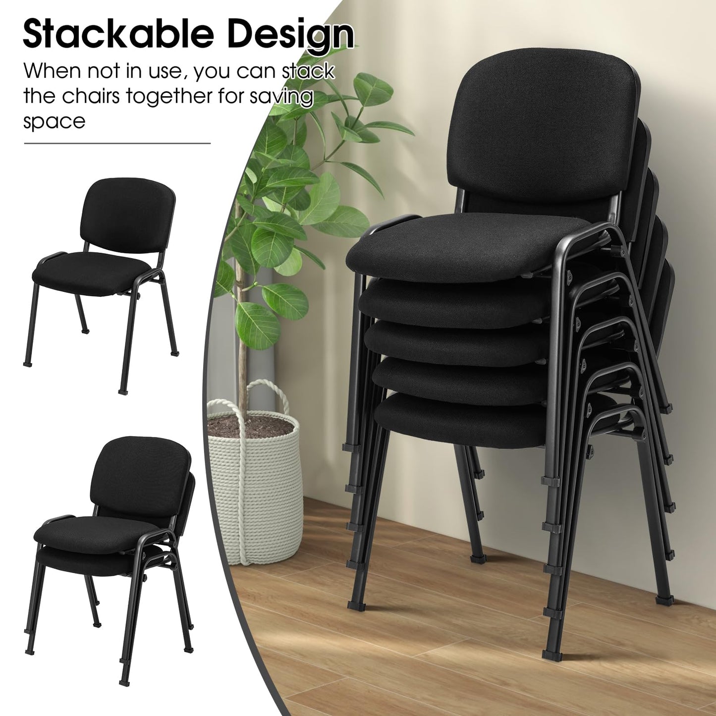 HOMGX 2 PCS Waiting Room Chairs, Stackable Office Guest Chair with Upholstered Back & Seat, Comfortable Conference Chairs for Meeting Room, Executive Chair Set No Wheels, Reception Chairs, Black