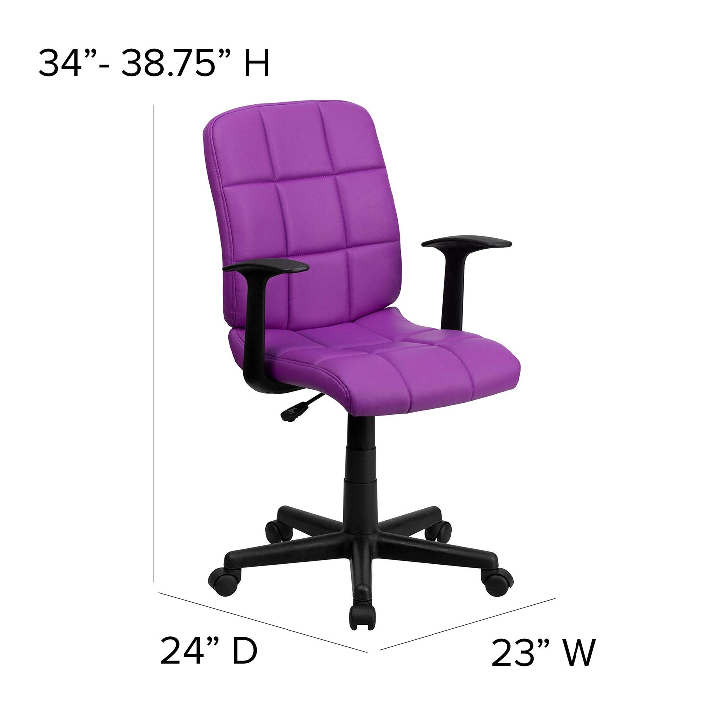 Flash Furniture Clayton Mid-Back Purple Quilted Vinyl Swivel Task Office Chair with Arms
