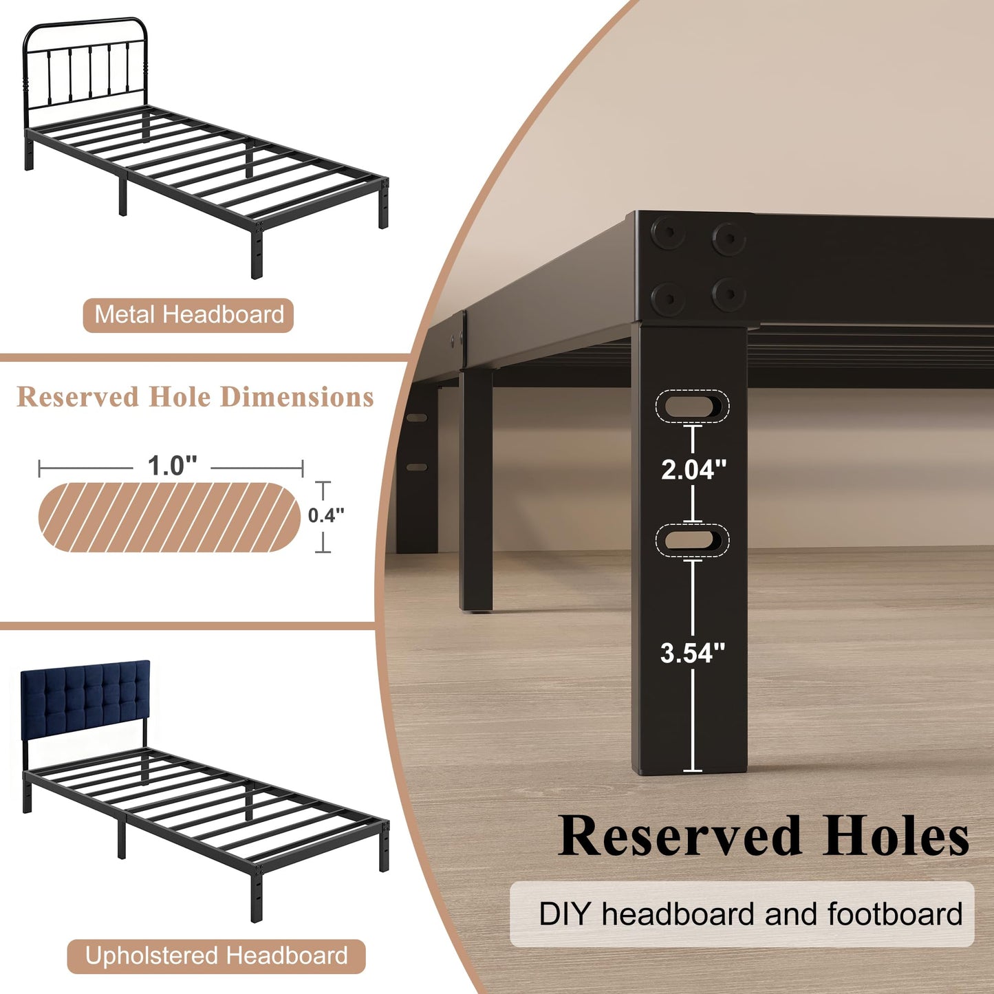HOBINCHE 10 Inch Twin Size Bed Frame - No Box Spring Needed Heavy Duty Metal Platform Mattress Foundation with Steel Slats, Non-Slip Noise Free Easy Assembly Black Bedframes