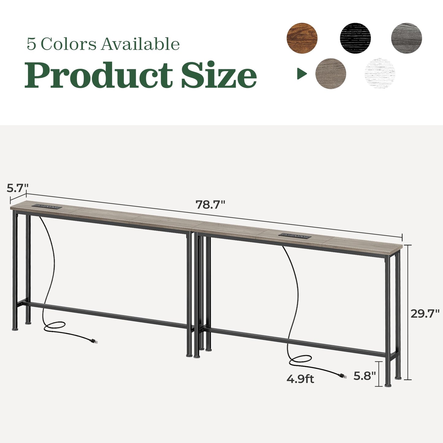 SUPERJARE 78.8 Inch Narrow Console Table with Outlet, Sofa Tables, Behind Couch Table, Long Entryway Tables with Charging Station, for Living Room, Oak