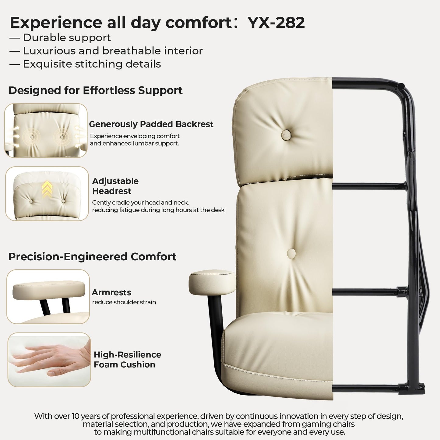 EIZIMZVU Home Office Chair with Adjustable Headrest, 5" Thick Cushion, High Back Swivel Desk Chair, Multiple Materials & Colors Faux Leather, Velvet Computer Chair (High-Back, 2282-Cloth-White)