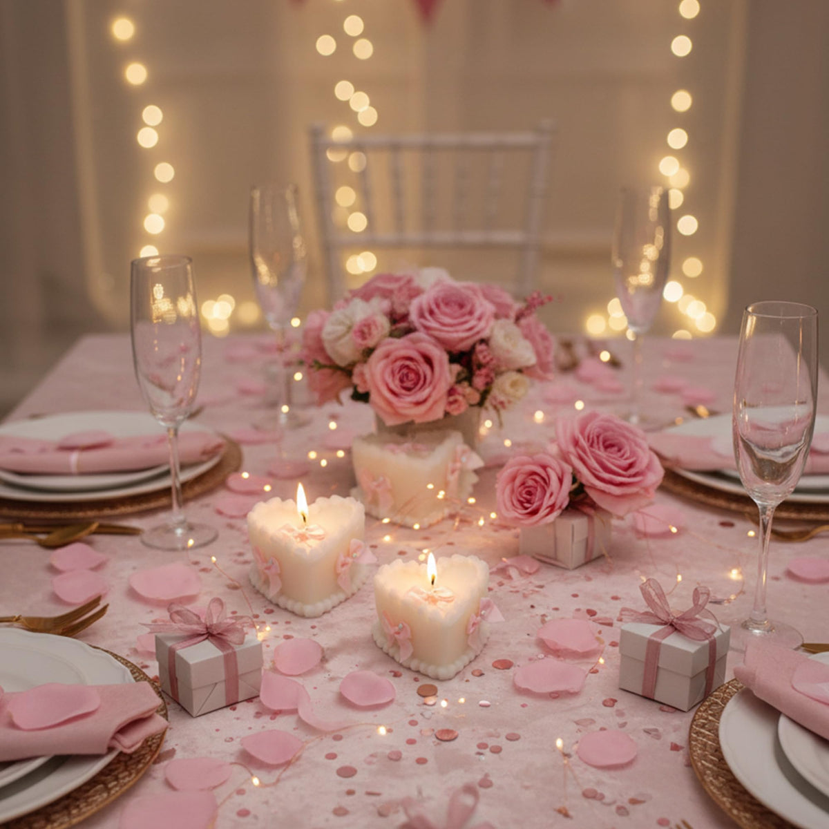 SRCVYLT 2 Pcs Bow Heart Scented Candle Set Rose Fragrance Soy Wax Scented Candle with Fixed Bow Decor for Valentine's Day Party Bedroom Room Table