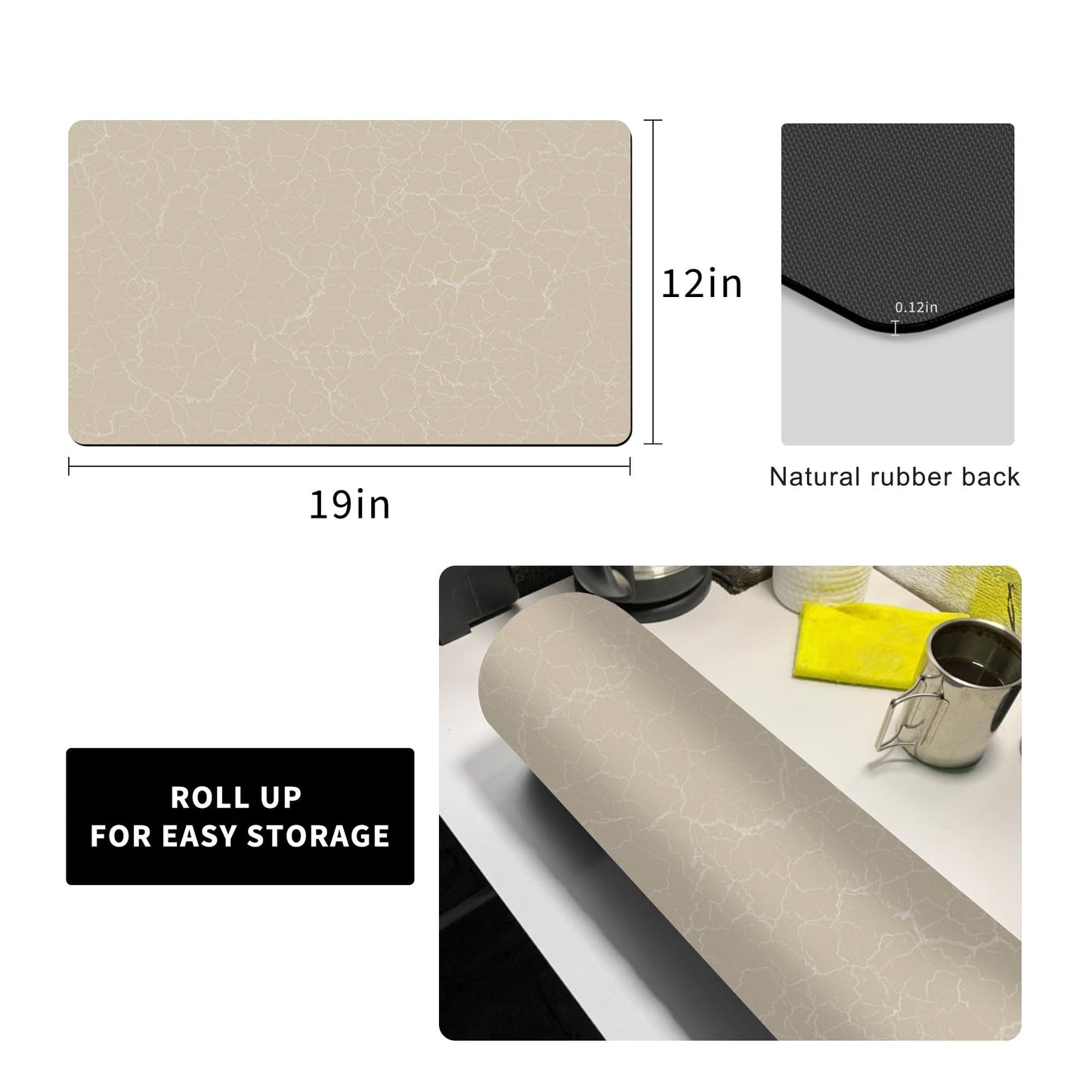 Coffee Maker Mat for Countertop - Coffee Bar Accessories Fit Under Cafe Machine, Rubber Backed Absorbent Pad, Table Mat Under Appliance, Kitchen Counter Dish Drying Mat, 19"x12", Marble Beige